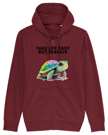 Broasca testoasa pictata in acuarela cu mesajul Take Life Easy but Serious Burgundy