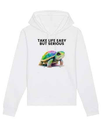 Broasca testoasa pictata in acuarela cu mesajul Take Life Easy but Serious White