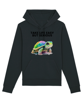 Broasca testoasa pictata in acuarela cu mesajul Take Life Easy but Serious Black