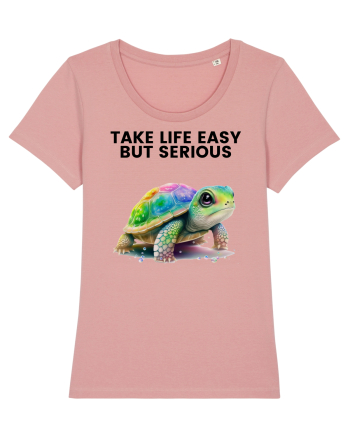 Broasca testoasa pictata in acuarela cu mesajul Take Life Easy but Serious Canyon Pink