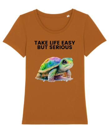 Broasca testoasa pictata in acuarela cu mesajul Take Life Easy but Serious Roasted Orange