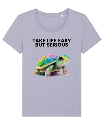 Broasca testoasa pictata in acuarela cu mesajul Take Life Easy but Serious Lavender
