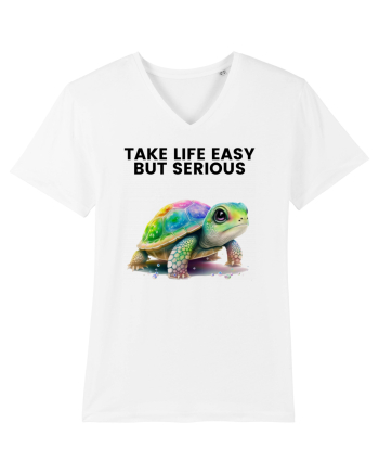 Broasca testoasa pictata in acuarela cu mesajul Take Life Easy but Serious White