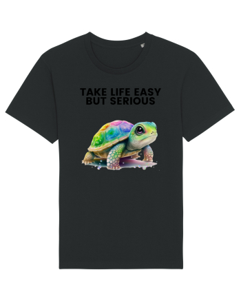 Broasca testoasa pictata in acuarela cu mesajul Take Life Easy but Serious Black