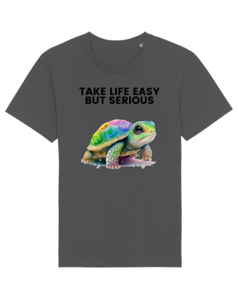 Broasca testoasa pictata in acuarela cu mesajul Take Life Easy but Serious Anthracite