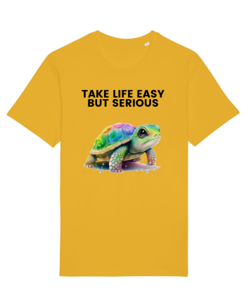 Broasca testoasa pictata in acuarela cu mesajul Take Life Easy but Serious Spectra Yellow