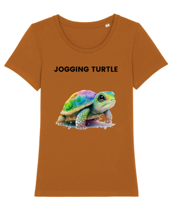 Broasca testoasa pictata in acuarela cu mesajul Jogging Turtle Roasted Orange