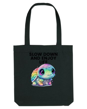 Broasca testoasa pictata in acuarela cu mesajul  Slow Down and Enjoy Life Black