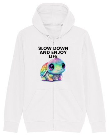 Broasca testoasa pictata in acuarela cu mesajul  Slow Down and Enjoy Life White