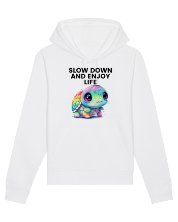 Broasca testoasa pictata in acuarela cu mesajul  Slow Down and Enjoy Life White