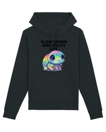Broasca testoasa pictata in acuarela cu mesajul  Slow Down and Enjoy Life Black