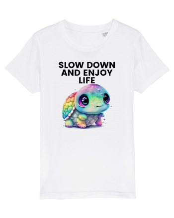 Broasca testoasa pictata in acuarela cu mesajul  Slow Down and Enjoy Life White