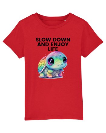 Broasca testoasa pictata in acuarela cu mesajul  Slow Down and Enjoy Life Red