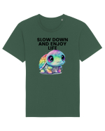 Broasca testoasa pictata in acuarela cu mesajul  Slow Down and Enjoy Life Tricou mânecă scurtă Unisex Rocker