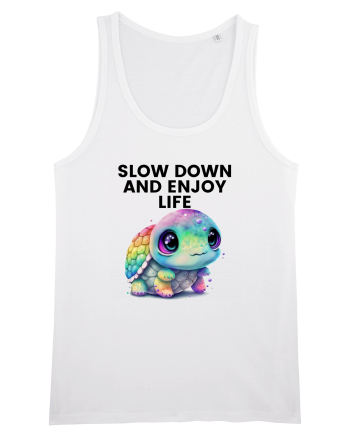 Broasca testoasa pictata in acuarela cu mesajul  Slow Down and Enjoy Life White