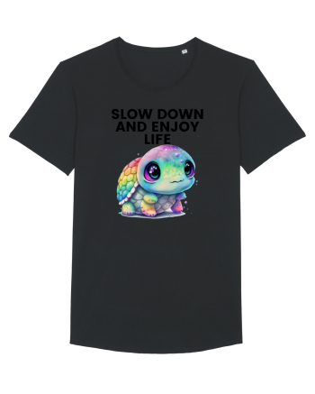 Broasca testoasa pictata in acuarela cu mesajul  Slow Down and Enjoy Life Black