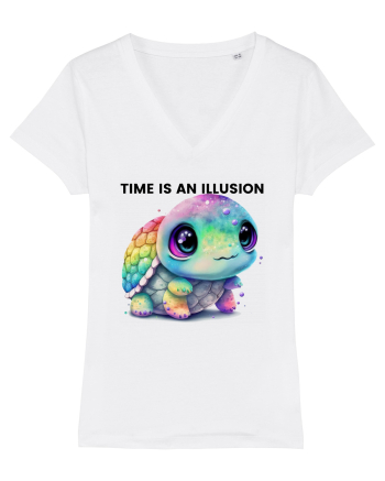 Broasca testoasa pictata in acuarela cu mesajul  Time is an Illusion White