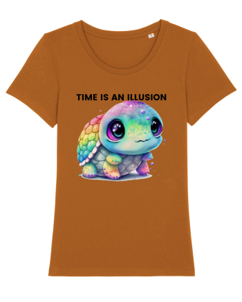 Broasca testoasa pictata in acuarela cu mesajul  Time is an Illusion Roasted Orange
