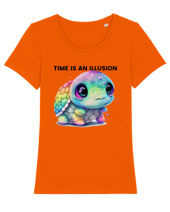 Broasca testoasa pictata in acuarela cu mesajul  Time is an Illusion Bright Orange