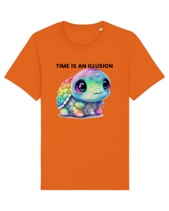 Broasca testoasa pictata in acuarela cu mesajul  Time is an Illusion Bright Orange