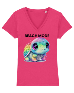 Broasca testoasa pictata in acuarela cu mesajul  Beach Mode Tricou mânecă scurtă guler V Damă Evoker