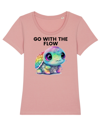 Broasca testoasa pictata in acuarela cu mesajul  Go with the Flow Canyon Pink