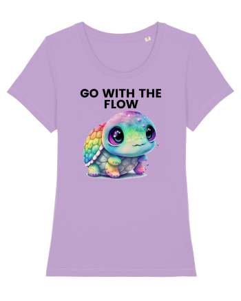 Broasca testoasa pictata in acuarela cu mesajul  Go with the Flow Lavender Dawn