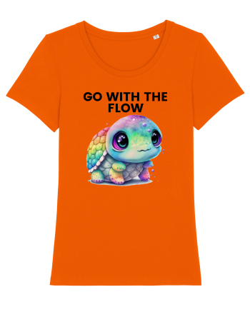 Broasca testoasa pictata in acuarela cu mesajul  Go with the Flow Bright Orange