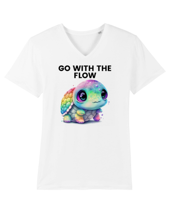 Broasca testoasa pictata in acuarela cu mesajul  Go with the Flow White