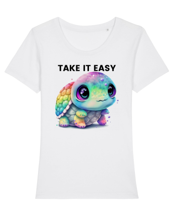 Broasca testoasa pictata in acuarela cu mesajul  Take it Easy White