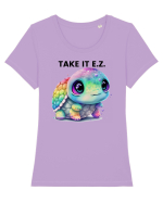 Broasca testoasa pictata in acuarela cu mesajul  Take it E.Z. Tricou mânecă scurtă guler larg fitted Damă Expresser
