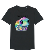 Broasca testoasa pictata in acuarela cu mesajul  Take it E.Z. Tricou mânecă scurtă guler larg Bărbat Skater