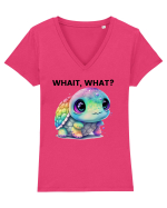 Broasca testoasa pictata in acuarela cu mesajul Wait, What? Tricou mânecă scurtă guler V Damă Evoker