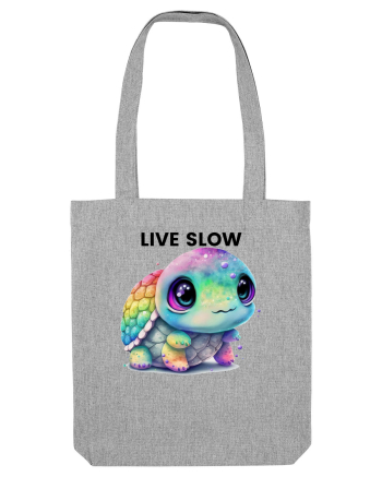 Broasca testoasa pictata in acuarela cu mesajul Live Slow Heather Grey