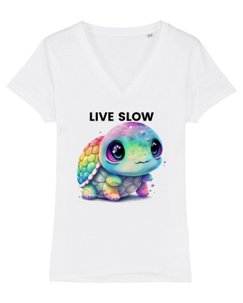 Broasca testoasa pictata in acuarela cu mesajul Live Slow White