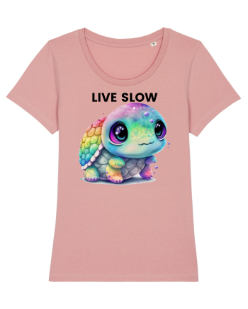 Broasca testoasa pictata in acuarela cu mesajul Live Slow Canyon Pink