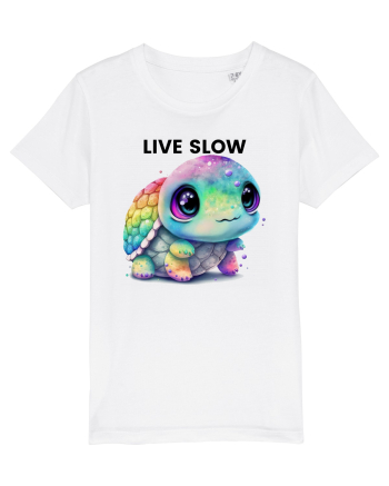 Broasca testoasa pictata in acuarela cu mesajul Live Slow White