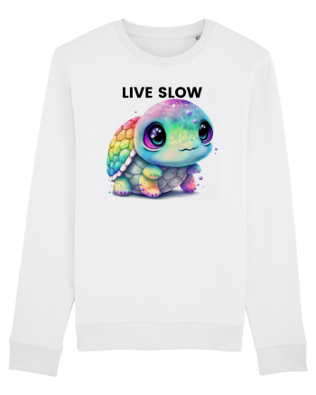 Broasca testoasa pictata in acuarela cu mesajul Live Slow White