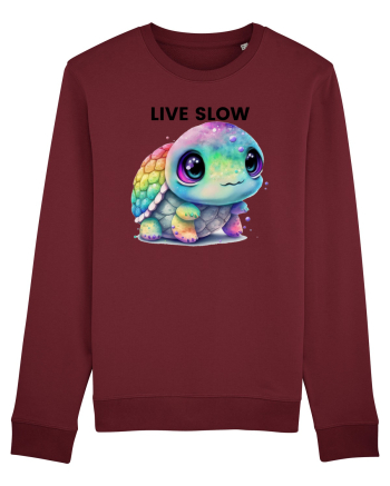 Broasca testoasa pictata in acuarela cu mesajul Live Slow Burgundy