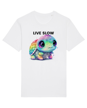 Broasca testoasa pictata in acuarela cu mesajul Live Slow White
