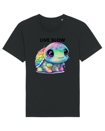Broasca testoasa pictata in acuarela cu mesajul Live Slow Black