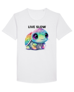 Broasca testoasa pictata in acuarela cu mesajul Live Slow Tricou mânecă scurtă guler larg Bărbat Skater