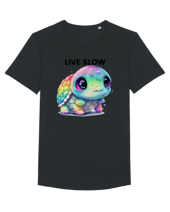 Broasca testoasa pictata in acuarela cu mesajul Live Slow Black