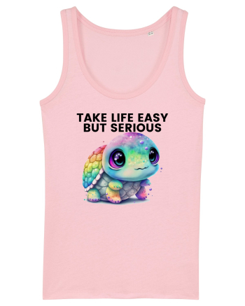 Broasca testoasa pictata in acuarela cu mesajul Take Life Easy but Serious Cotton Pink