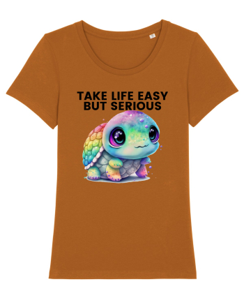 Broasca testoasa pictata in acuarela cu mesajul Take Life Easy but Serious Roasted Orange