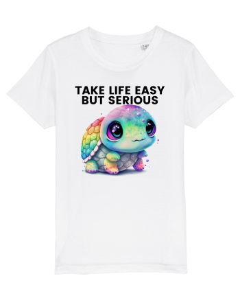 Broasca testoasa pictata in acuarela cu mesajul Take Life Easy but Serious White