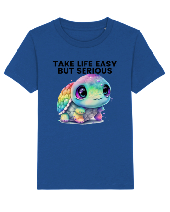 Broasca testoasa pictata in acuarela cu mesajul Take Life Easy but Serious Majorelle Blue