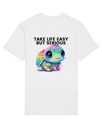 Broasca testoasa pictata in acuarela cu mesajul Take Life Easy but Serious White