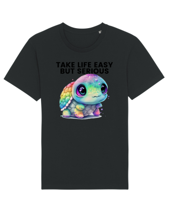 Broasca testoasa pictata in acuarela cu mesajul Take Life Easy but Serious Black