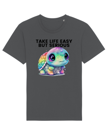Broasca testoasa pictata in acuarela cu mesajul Take Life Easy but Serious Anthracite
